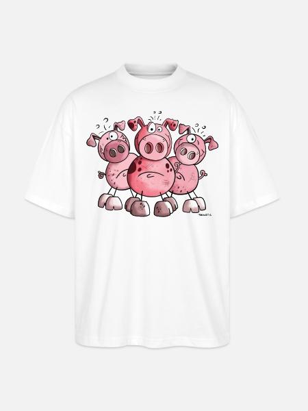 Schweine Trio - Stanley/Stella Oversized Unisex Bio T-Shirt Blaster 2.0 - Weiß