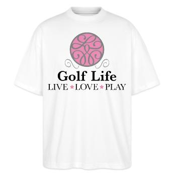 Golf T-Shirt - Stanley/Stella Oversized Unisex Bio T-Shirt Blaster 2.0 - Weiß - Vorne - Alina (178cm) & Michal (187cm)