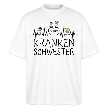 Kinderkrankenschwester Kinder Krankenschwester - Stanley/Stella Oversized Unisex Bio T-Shirt Blaster 2.0 - Weiß - Vorne - Alina (178cm) & Michal (187cm)