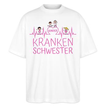 Kinderkrankenschwester Kinder Krankenschwester - Stanley/Stella Oversized Unisex Bio T-Shirt Blaster 2.0 - Weiß - Vorne - Alina (178cm) & Michal (187cm)