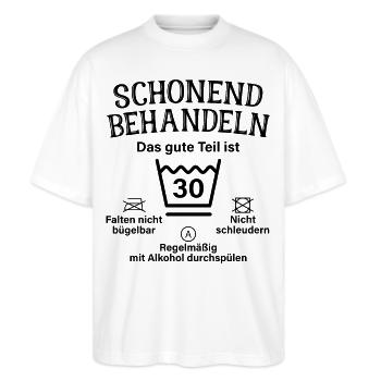 Schonend Behandeln Männer Geschenk 30. Geburtstag - Stanley/Stella Oversized Unisex Bio T-Shirt Blaster 2.0 - Weiß - Vorne - Alina (178cm) & Michal (187cm)