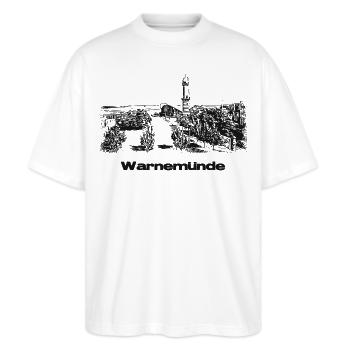 Rostock Warnemünde - Stanley/Stella Oversized Unisex Bio T-Shirt Blaster 2.0 - Weiß - Vorne - Alina (178cm) & Michal (187cm)