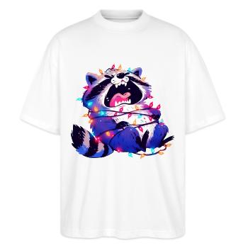 Lustiger Waschbär Lichterkette Weihnachten - Stanley/Stella Oversized Unisex Bio T-Shirt Blaster 2.0 - Weiß - Vorne - Alina (178cm) & Michal (187cm)