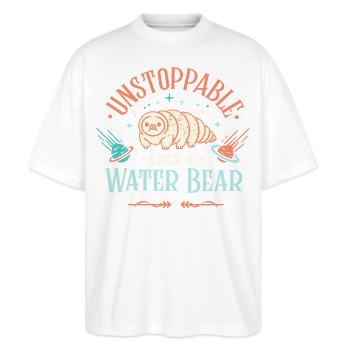 Unaufhaltsames Bärtierchen - Stanley/Stella Oversized Unisex Bio T-Shirt Blaster 2.0 - Weiß - Vorne - Alina (178cm) & Michal (187cm)