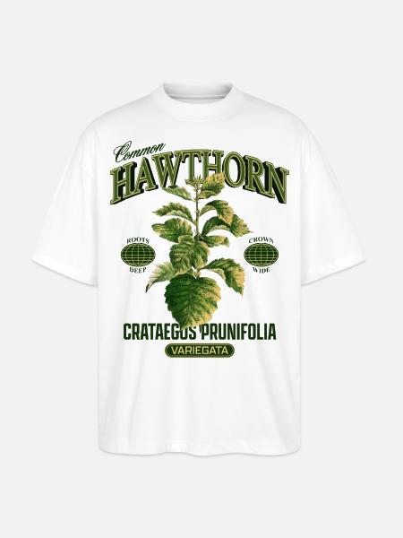 Common Hawthorn Botanical Art - Stanley/Stella Oversized Unisex Bio T-Shirt Blaster 2.0 - Weiß