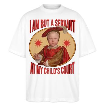 Renaissance Parenting Ironie - Stanley/Stella Oversized Unisex Bio T-Shirt Blaster 2.0 - Weiß - Vorne - Alina (178cm) & Michal (187cm)