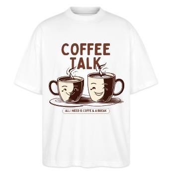 Coffee Addict – Kaffee Liebhaber Design - Stanley/Stella Oversized Unisex Bio T-Shirt Blaster 2.0 - Weiß - Vorne - Alina (178cm) & Michal (187cm)