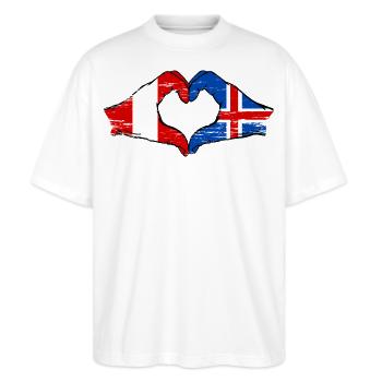Peru Island Flagge Hände Herzform used - Stanley/Stella Oversized Unisex Bio T-Shirt Blaster 2.0 - Weiß - Vorne - Alina (178cm) & Michal (187cm)