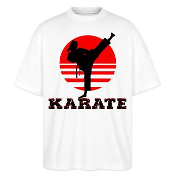 Karate - Stanley/Stella Oversized Unisex Bio T-Shirt Blaster 2.0 - Weiß - Vorne - Alina (178cm) & Michal (187cm)