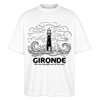 Geschenk Gironde Souvenir Reise Bordeaux Dünenweine - Stanley/Stella Oversized Unisex Bio T-Shirt Blaster 2.0 - Weiß - Vorne - Alina (178cm) & Michal (187cm)