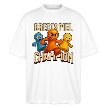 Spieleabend Brettspiel Champion Spielfiguren - Stanley/Stella Oversized Unisex Bio T-Shirt Blaster 2.0 - Weiß - Vorne - Alina (178cm) & Michal (187cm)
