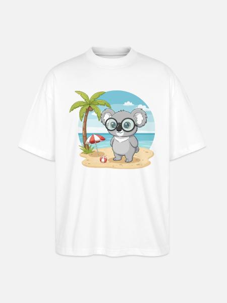 Süßer Koala mit Brille Strand-Sommerurlaub - Stanley/Stella Oversized Unisex Bio T-Shirt Blaster 2.0 - Weiß