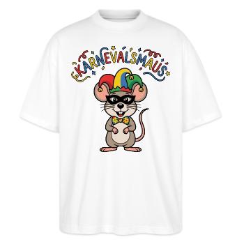 Karnevalsmaus Karneval Köln Kölner Karnevals Maus - Stanley/Stella Oversized Unisex Bio T-Shirt Blaster 2.0 - Weiß - Vorne - Alina (178cm) & Michal (187cm)