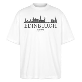 Edinburgh Schottland, Edinburgh Skyline - Stanley/Stella Oversized Unisex Bio T-Shirt Blaster 2.0 - Weiß - Vorne - Alina (178cm) & Michal (187cm)