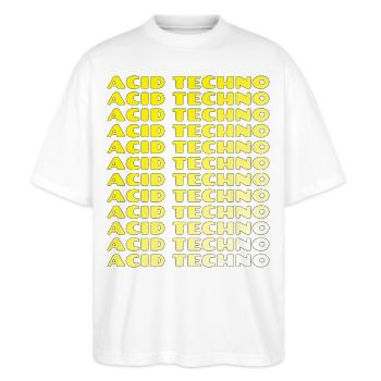 Acid Techno Repeat Neon - Stanley/Stella Oversized Unisex Bio T-Shirt Blaster 2.0 - Weiß - Vorne - Alina (178cm) & Michal (187cm)