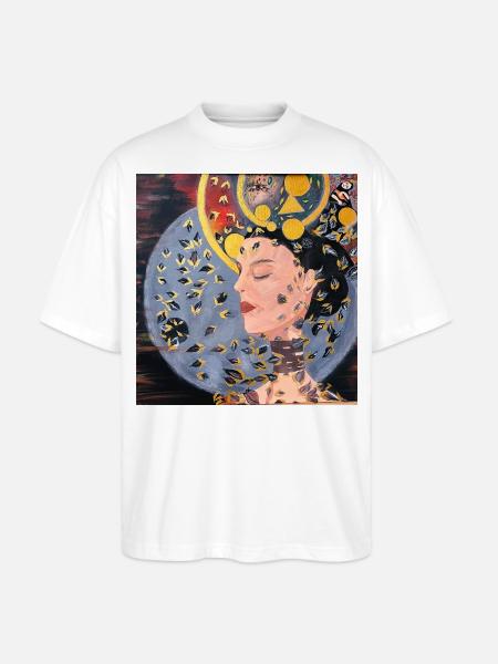 Die goldene Träumerin - Modernes Porträt - Stanley/Stella Oversized Unisex Bio T-Shirt Blaster 2.0 - Weiß