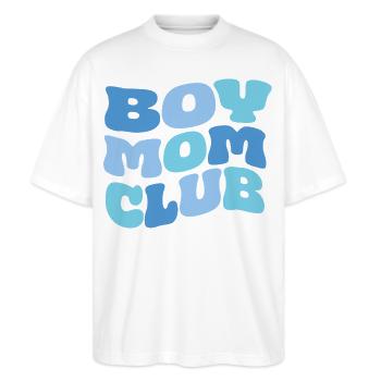 Boy Mom Club - Stanley/Stella Oversized Unisex Bio T-Shirt Blaster 2.0 - Weiß - Vorne - Alina (178cm) & Michal (187cm)
