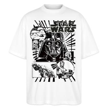 Star Wars Retro Design Darth Vader  - Stanley/Stella Oversized Unisex Bio T-Shirt Blaster 2.0 - Weiß - Vorne - Alina (178cm) & Michal (187cm)