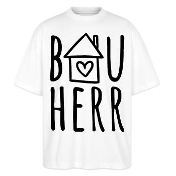 Bauherr Haus bauen Baustelle Eigenheim Hausbau - Stanley/Stella Oversized Unisex Bio T-Shirt Blaster 2.0 - Weiß - Vorne - Alina (178cm) & Michal (187cm)