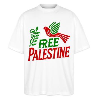 Free palestine - Stanley/Stella Oversized Unisex Bio T-Shirt Blaster 2.0 - Weiß - Vorne - Alina (178cm) & Michal (187cm)