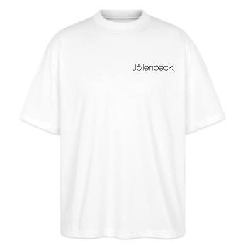 Bielefeld Jöllenbeck - minimalistisches Design - Stanley/Stella Oversized Unisex Bio T-Shirt Blaster 2.0 - Weiß - Vorne - Alina (178cm) & Michal (187cm)