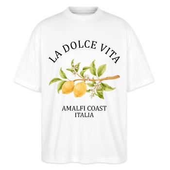 Amalfiküste Limoncello Amalfi Italien T Shirt - Stanley/Stella Oversized Unisex Bio T-Shirt Blaster 2.0 - Weiß - Vorne - Alina (178cm) & Michal (187cm)