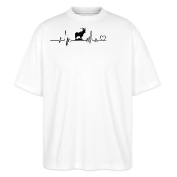 Herzschlag der Ziege - Stanley/Stella Oversized Unisex Bio T-Shirt Blaster 2.0 - Weiß - Vorne - Alina (178cm) & Michal (187cm)