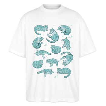 Riso Katzen schlafend - Stanley/Stella Oversized Unisex Bio T-Shirt Blaster 2.0 - Weiß - Vorne - Alina (178cm) & Michal (187cm)