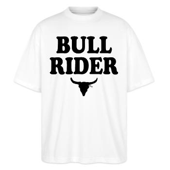 Bull rider - Stanley/Stella Oversized Unisex Bio T-Shirt Blaster 2.0 - Weiß - Vorne - Alina (178cm) & Michal (187cm)