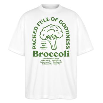 Brokkoli Ernährung - Stanley/Stella Oversized Unisex Bio T-Shirt Blaster 2.0 - Weiß - Vorne - Alina (178cm) & Michal (187cm)