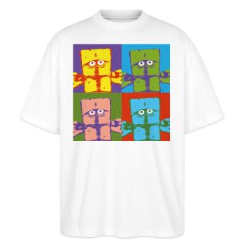 Bernd Das Brot Pop-Art Buntes Design - Stanley/Stella Oversized Unisex Bio T-Shirt Blaster 2.0 - Weiß - Vorne - Alina (178cm) & Michal (187cm)