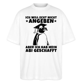 Abi geschafft Pinguin Abschlussprüfung Abitur - Stanley/Stella Oversized Unisex Bio T-Shirt Blaster 2.0 - Weiß - Vorne - Alina (178cm) & Michal (187cm)
