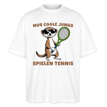 Tennisspieler - Nur coole Jungs spielen Tennis - Stanley/Stella Oversized Unisex Bio T-Shirt Blaster 2.0 - Weiß - Vorne - Alina (178cm) & Michal (187cm)