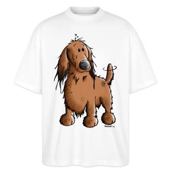 Danica der Dackel - Stanley/Stella Oversized Unisex Bio T-Shirt Blaster 2.0 - Weiß - Vorne - Alina (178cm) & Michal (187cm)