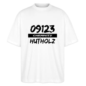 09123 Hutholz Chemnitz Heckertgebiet tshirt - Stanley/Stella Oversized Unisex Bio T-Shirt Blaster 2.0 - Weiß - Vorne - Alina (178cm) & Michal (187cm)