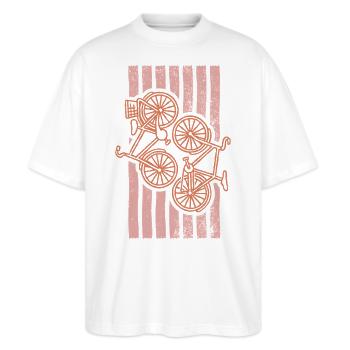 Visual Cycling Summer Trend Blassrosa Minimalistisch - Stanley/Stella Oversized Unisex Bio T-Shirt Blaster 2.0 - Weiß - Vorne - Alina (178cm) & Michal (187cm)