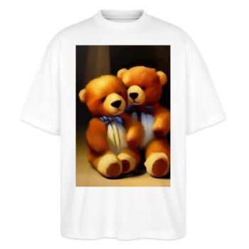 Teddybär - Stanley/Stella Oversized Unisex Bio T-Shirt Blaster 2.0 - Weiß - Vorne - Alina (178cm) & Michal (187cm)
