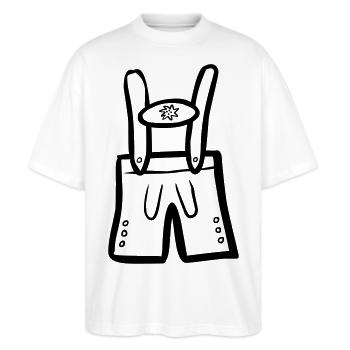 Latzhose – Schwarz-Weiß-Zeichnung – einfärbbar - Stanley/Stella Oversized Unisex Bio T-Shirt Blaster 2.0 - Weiß - Vorne - Alina (178cm) & Michal (187cm)