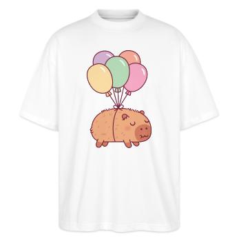 Süßes Capybara mit Luftballons - Stanley/Stella Oversized Unisex Bio T-Shirt Blaster 2.0 - Weiß - Vorne - Alina (178cm) & Michal (187cm)