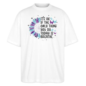 Krieger Für Geistige Gesundheit Lila Und Türkis - Stanley/Stella Oversized Unisex Bio T-Shirt Blaster 2.0 - Weiß - Vorne - Alina (178cm) & Michal (187cm)