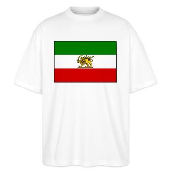 IRAN FLAGGE - Stanley/Stella Oversized Unisex Bio T-Shirt Blaster 2.0 - Weiß - Vorne - Alina (178cm) & Michal (187cm)