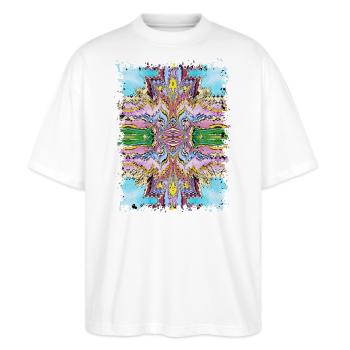 Bunte psychedelische muster - Indian summer - Stanley/Stella Oversized Unisex Bio T-Shirt Blaster 2.0 - Weiß - Vorne - Alina (178cm) & Michal (187cm)