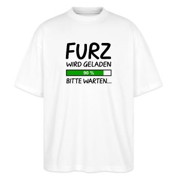 Furz Laden 90% Blähungen Blähung Furzen Lustig - Stanley/Stella Oversized Unisex Bio T-Shirt Blaster 2.0 - Weiß - Vorne - Alina (178cm) & Michal (187cm)