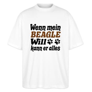Beagle - Stanley/Stella Oversized Unisex Bio T-Shirt Blaster 2.0 - Weiß - Vorne - Alina (178cm) & Michal (187cm)