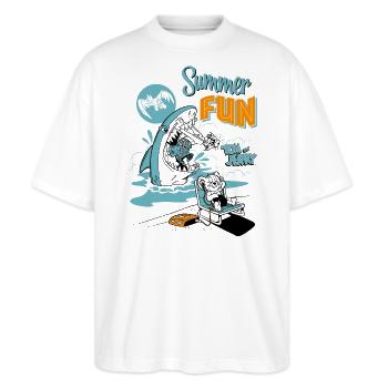 Tom Und Jerry Sommer Spaß - Stanley/Stella Oversized Unisex Bio T-Shirt Blaster 2.0 - Weiß - Vorne - Alina (178cm) & Michal (187cm)