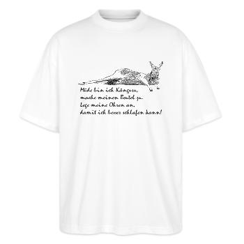 Müdes Känguru - Stanley/Stella Oversized Unisex Bio T-Shirt Blaster 2.0 - Weiß - Vorne - Alina (178cm) & Michal (187cm)