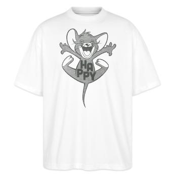 Tom Und Jerry Happy Jerry - Stanley/Stella Oversized Unisex Bio T-Shirt Blaster 2.0 - Weiß - Vorne - Alina (178cm) & Michal (187cm)