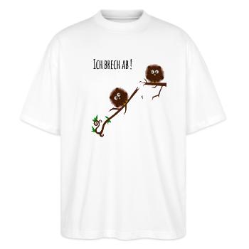ich brech ab double - Stanley/Stella Oversized Unisex Bio T-Shirt Blaster 2.0 - Weiß - Vorne - Alina (178cm) & Michal (187cm)