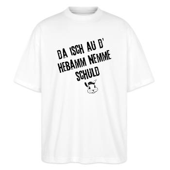 Schwäbische Weisheit | Redewendung - Stanley/Stella Oversized Unisex Bio T-Shirt Blaster 2.0 - Weiß - Vorne - Alina (178cm) & Michal (187cm)