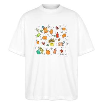 Du und dein Essen - Stanley/Stella Oversized Unisex Bio T-Shirt Blaster 2.0 - Weiß - Vorne - Alina (178cm) & Michal (187cm)